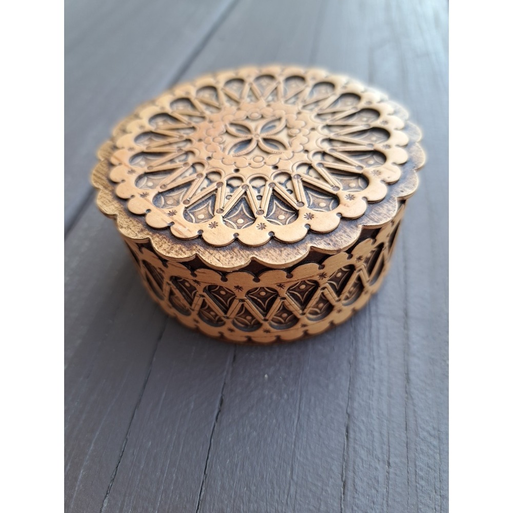 Russian Decorative Birch Bark Trinket Box Round‎ Small 3.0 Inches